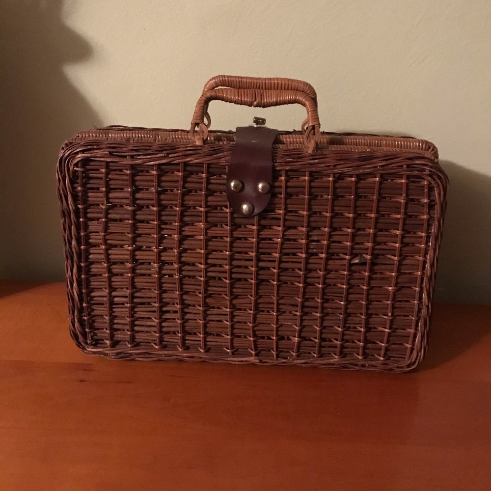Boho Wicker Vintage Suitcase Decor
